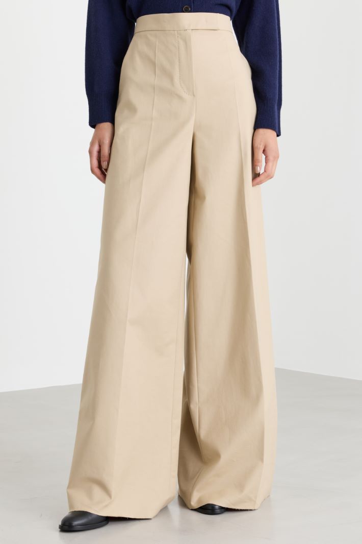 Wide-leg double-weave cotton trousers - CAMEL - Intrend - 2