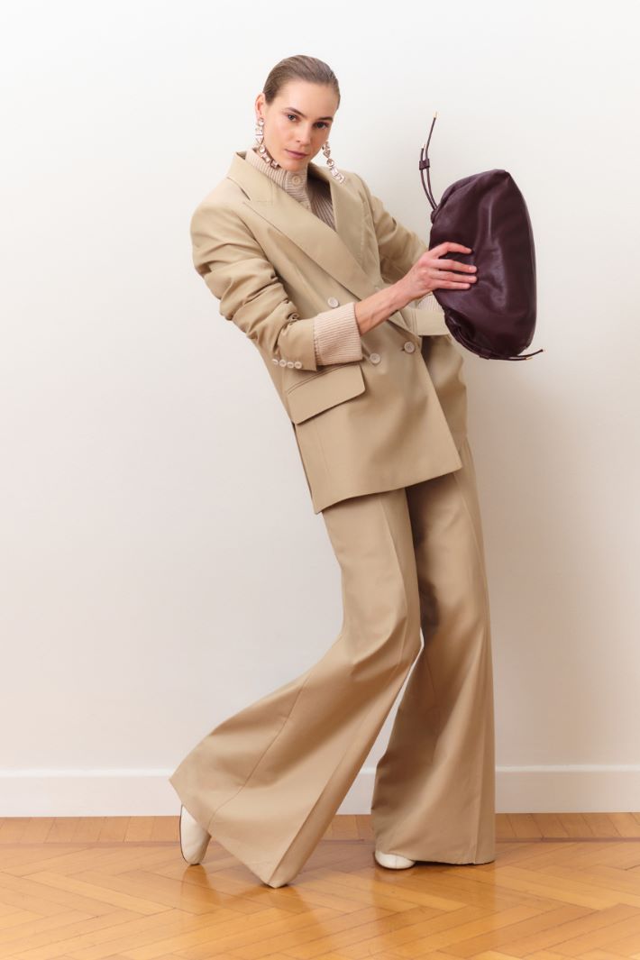 Wide-leg double-weave cotton trousers - CAMEL - Intrend - 5