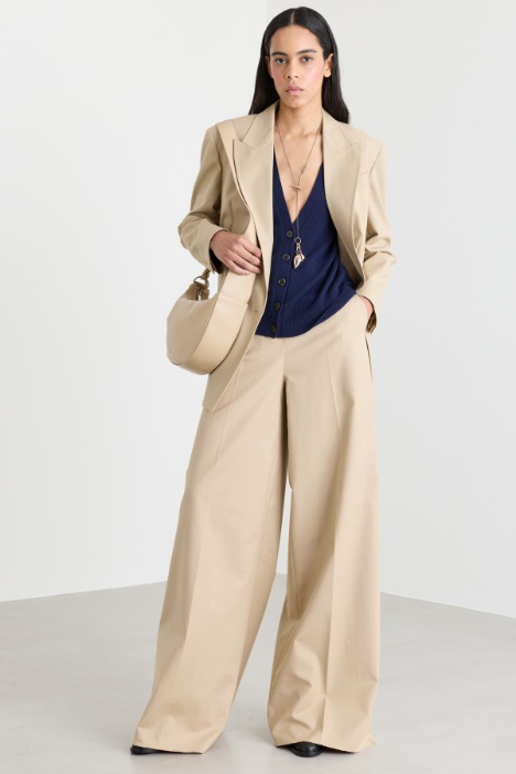 Wide-leg double-weave cotton trousers - Intrend