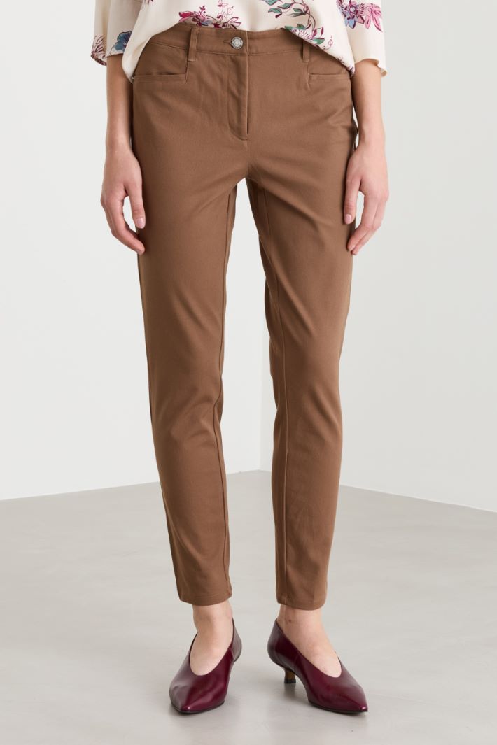 Skinny-Fit Cotton and Viscose Twill Trousers - BROWN - Intrend - 2