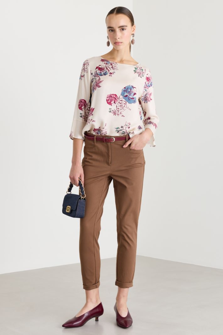 Skinny-Fit Cotton and Viscose Twill Trousers - BROWN - Intrend