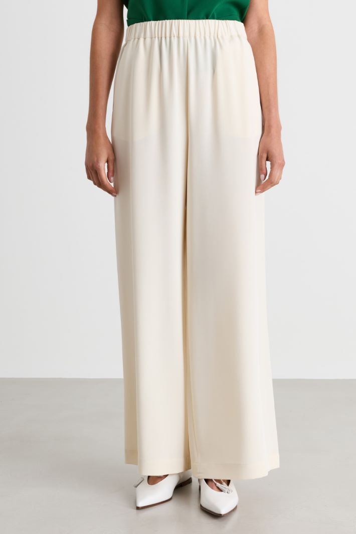 Wide-leg crepe de chine trousers - WHITE - Intrend - 2