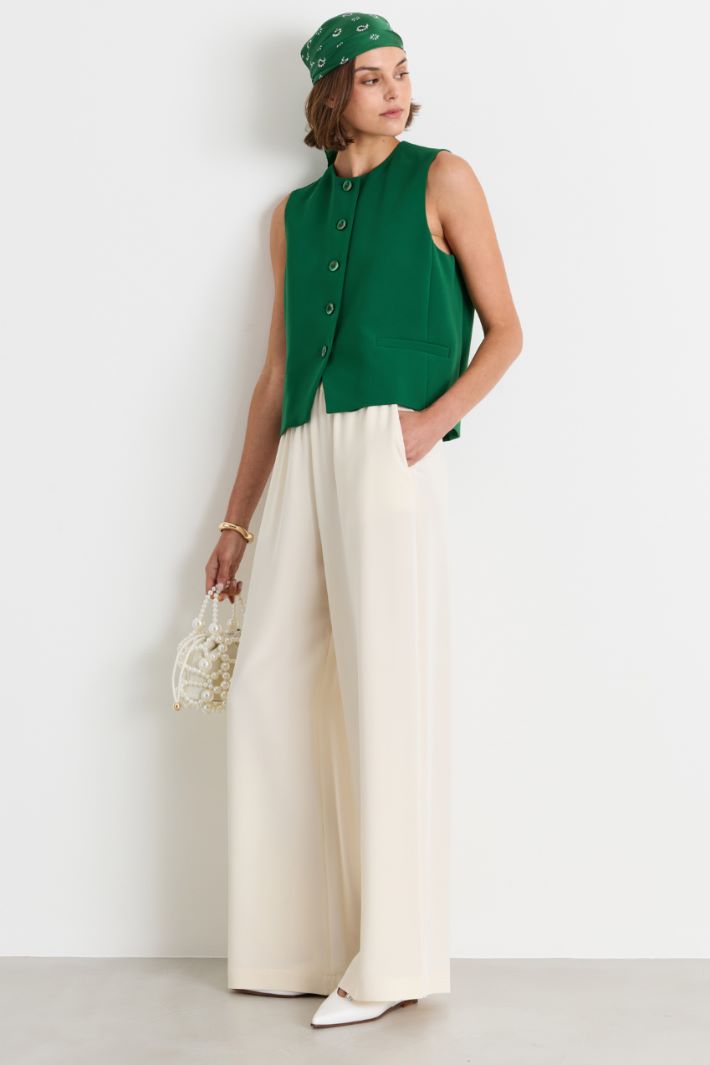 Wide-leg crepe de chine trousers - WHITE - Intrend