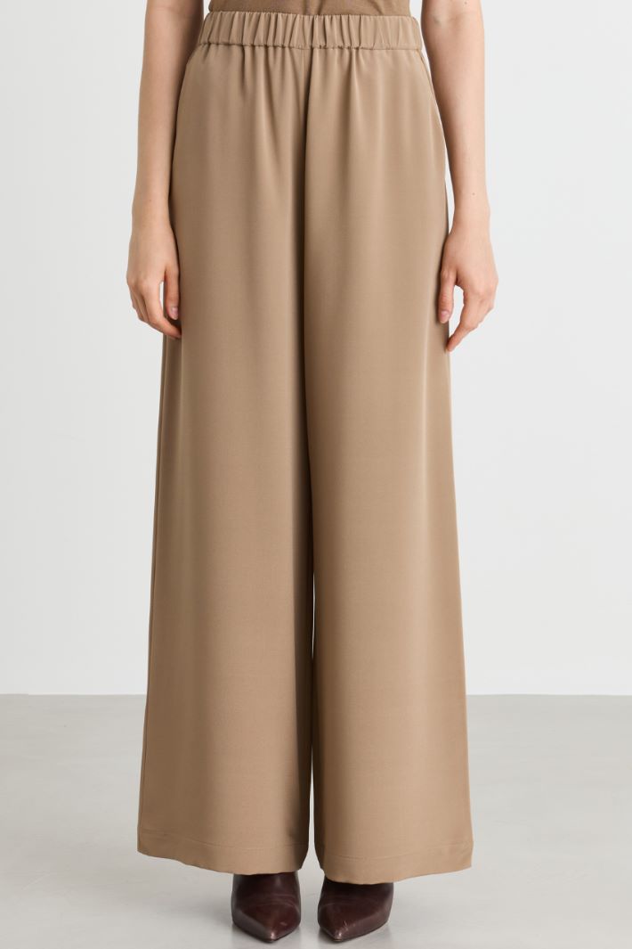 Wide-leg crepe de chine trousers - CAMEL - Intrend - 2