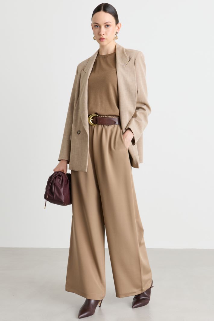Wide-leg crepe de chine trousers - CAMEL - Intrend
