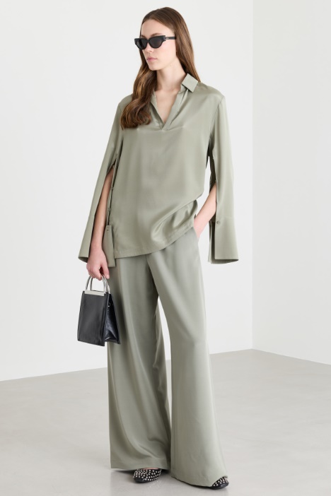 Wide-leg crepe de chine trousers - Intrend