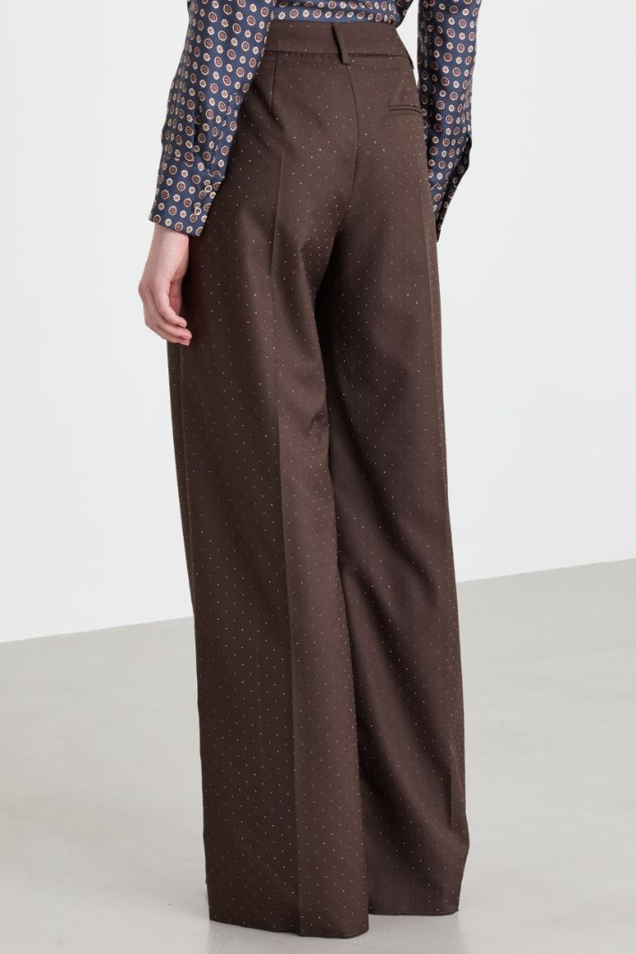 Wide-leg rhinestone trousers - BROWN - Intrend - 4