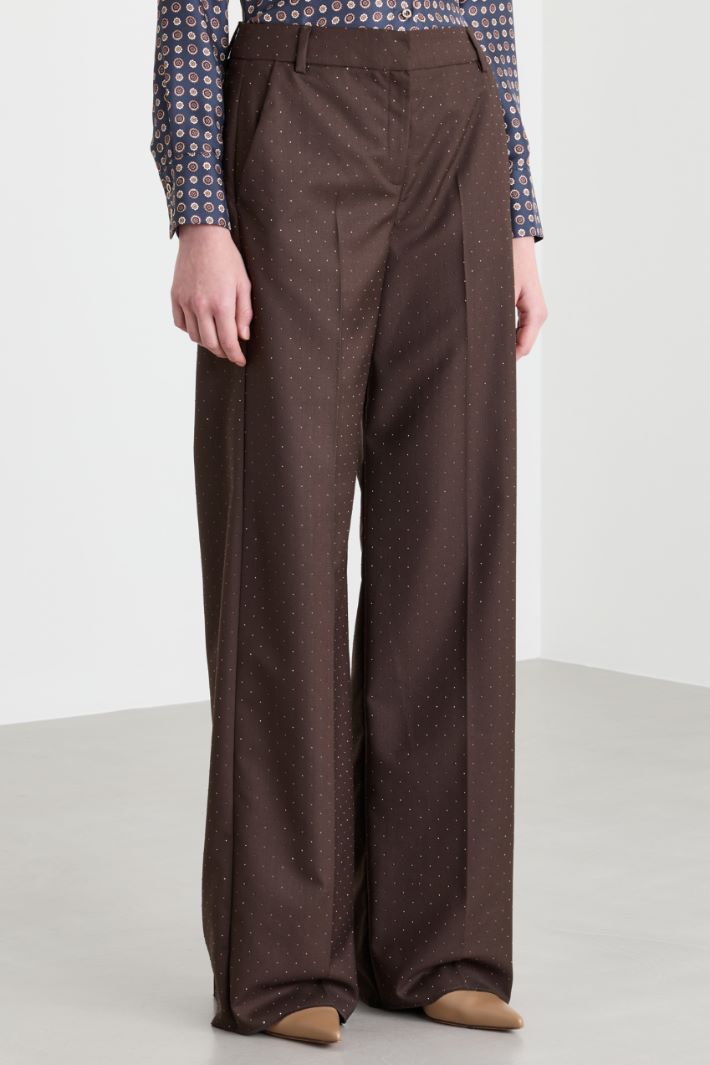 Wide-leg rhinestone trousers - BROWN - Intrend - 2