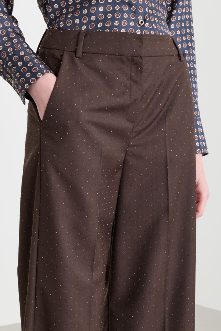 Wide-leg rhinestone trousers - BROWN - Intrend - 3