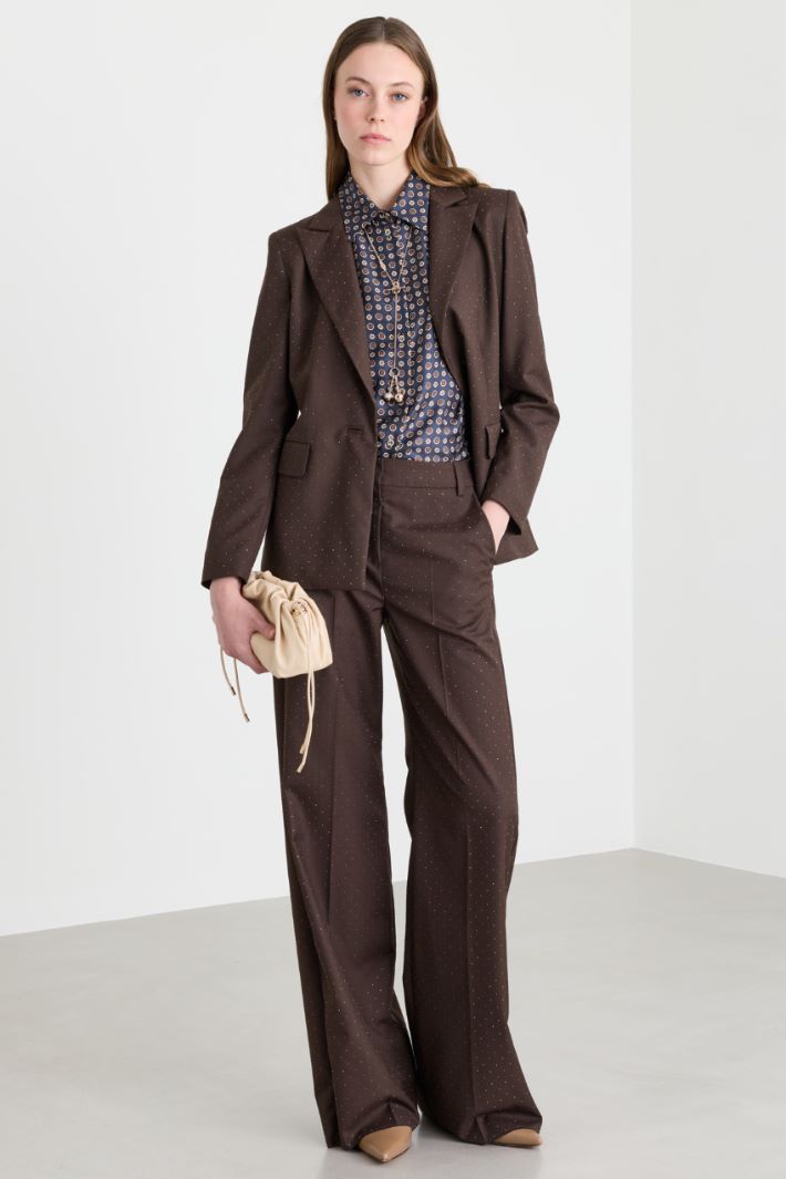 Wide-leg rhinestone trousers - BROWN - Intrend