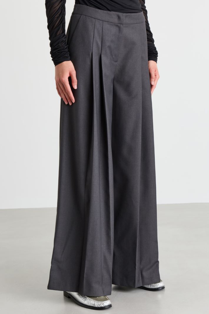 Wide-leg trousers with double pleats - GREY - Intrend - 2
