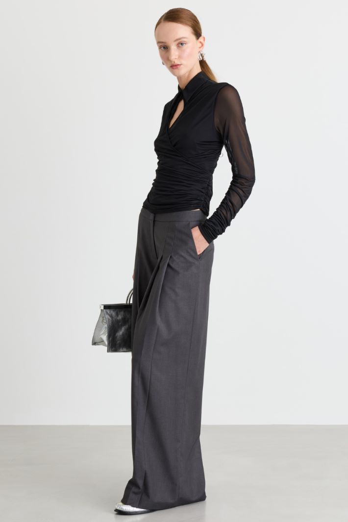 Wide-leg trousers with double pleats - GREY - Intrend