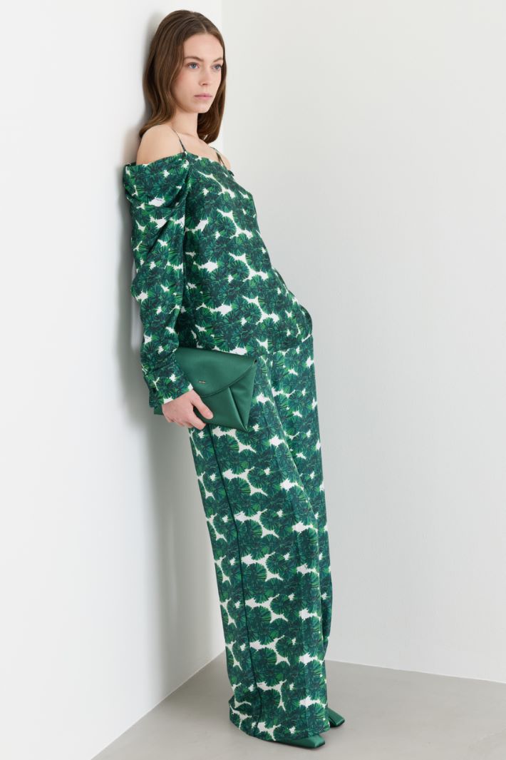 Printed twill trousers - GREEN - Intrend