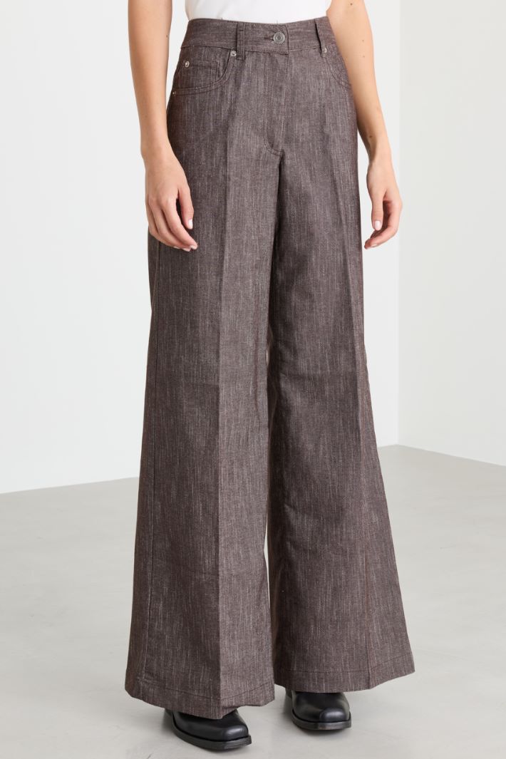 Wide-leg denim-effect trousers - BROWN - Intrend - 2