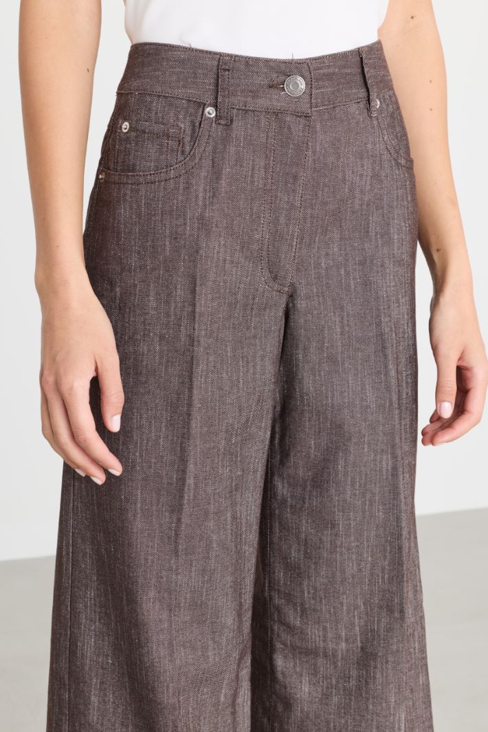 Wide-leg denim-effect trousers - BROWN - Intrend - 3