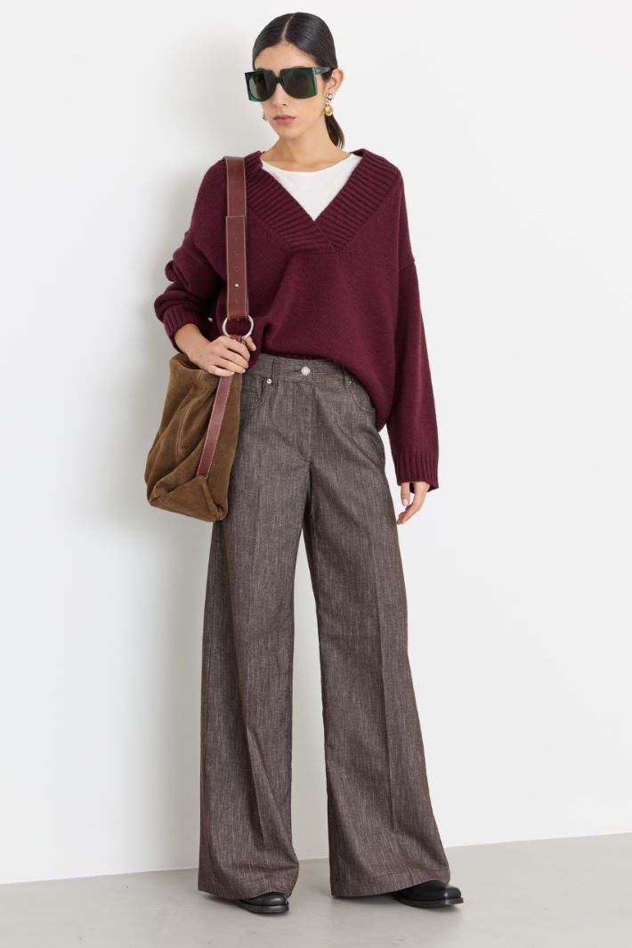 Wide-leg denim-effect trousers - BROWN - Intrend