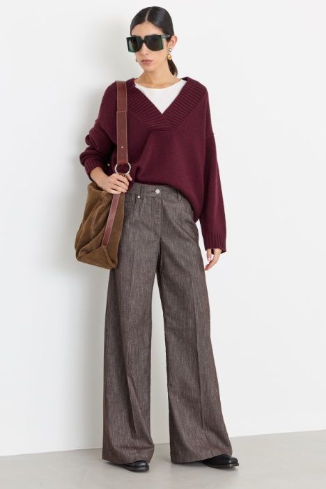 Wide-leg denim-effect trousers - Intrend