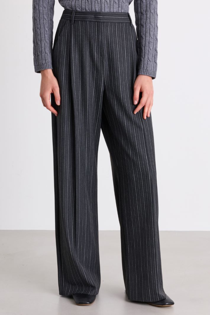 Pinstripe Canvas Trousers - GREY - Intrend - 2