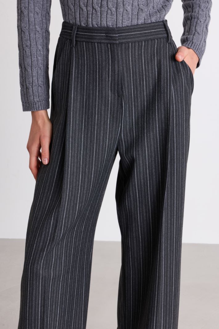 Pinstripe Canvas Trousers - GREY - Intrend - 3