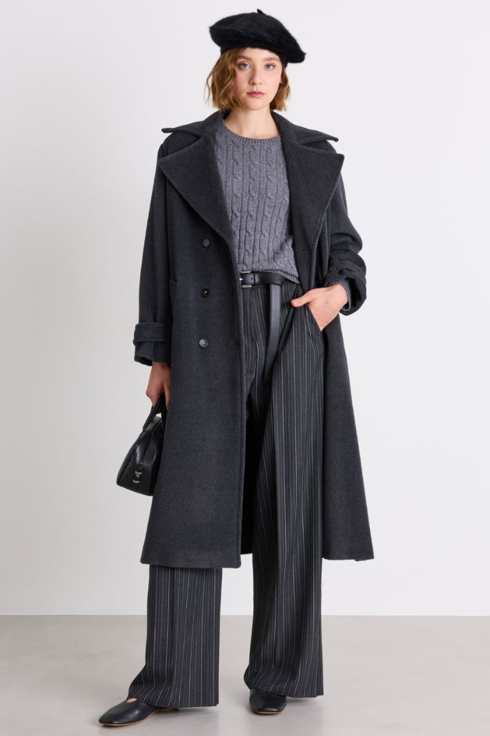 Pinstripe Canvas Trousers - GREY - Intrend