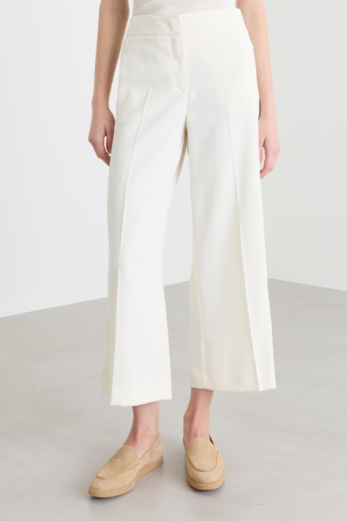 Cropped Trousers with Satin Bands - WHITE - Intrend - 2
