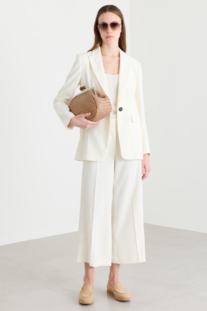Cropped Trousers with Satin Bands - WHITE - Intrend