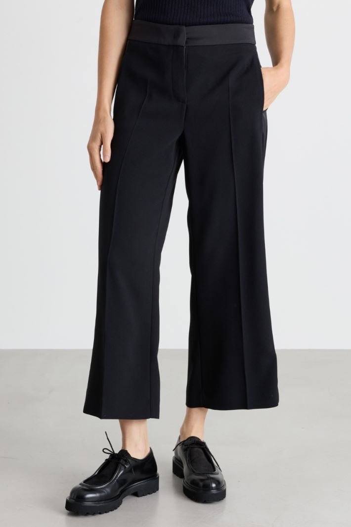 Pantalone cropped con bande in raso - NERO - Intrend - 2