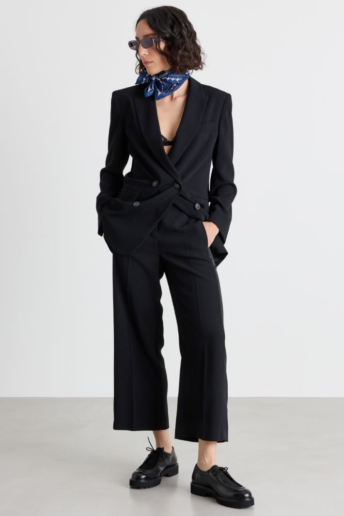 Pantalone cropped con bande in raso - NERO - Intrend