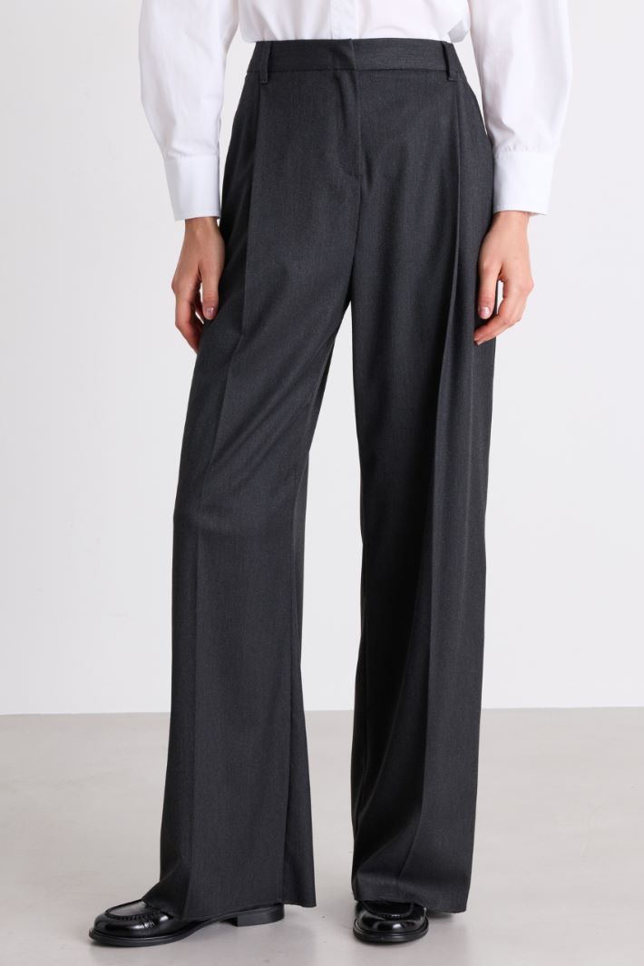 Wide-leg canvas trousers with pleats - GREY - Intrend - 2