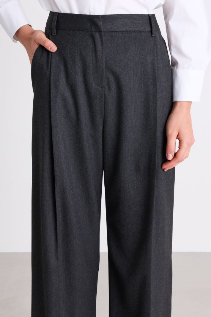 Wide-leg canvas trousers with pleats - GREY - Intrend - 3