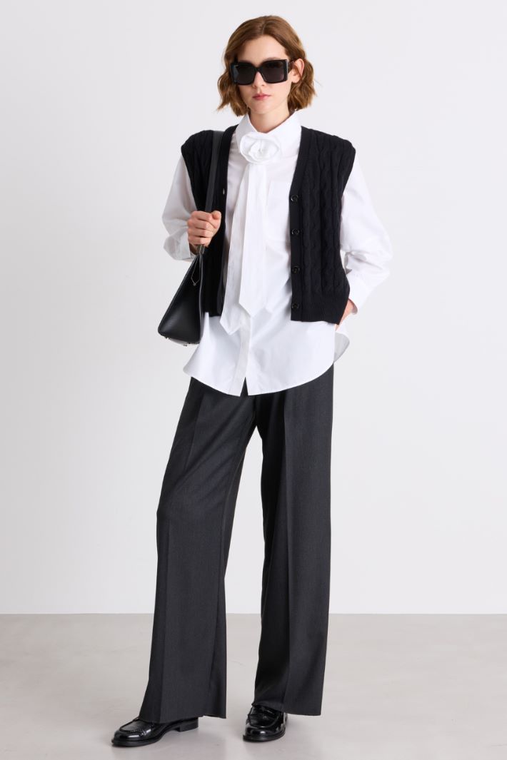 Wide-leg canvas trousers with pleats - GREY - Intrend