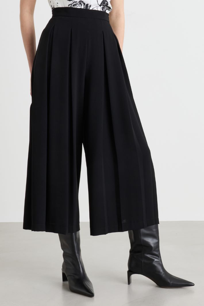 Wide-leg plissé cady trousers - BLUE - Intrend - 2