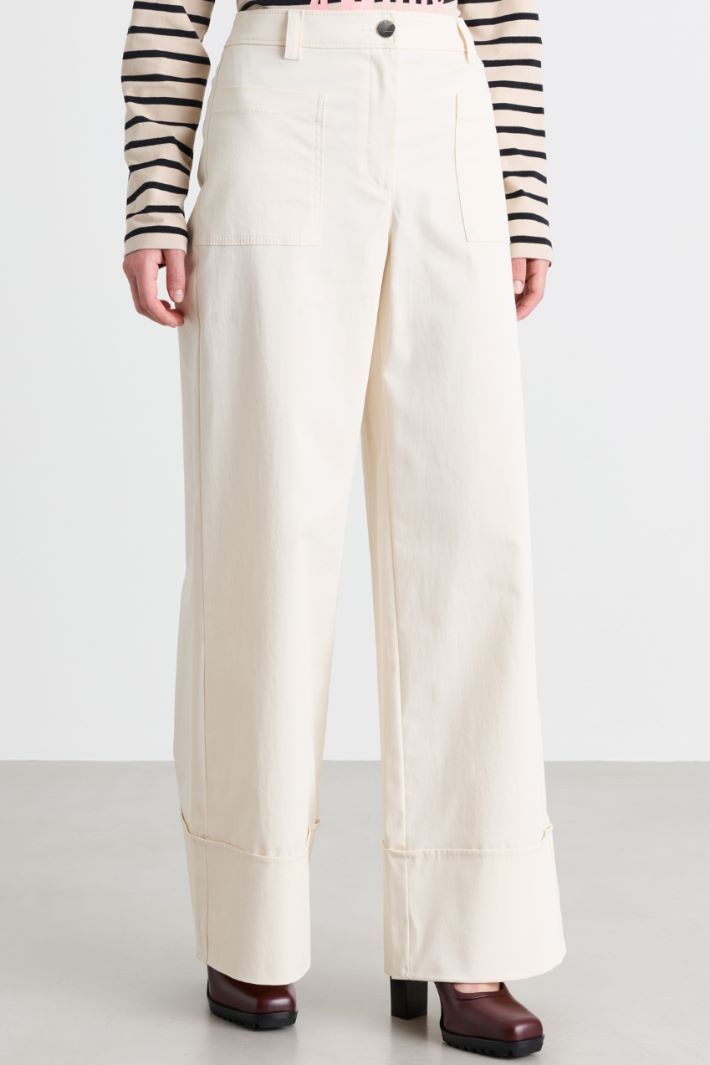 Wide-leg turn-up trousers - WHITE - Intrend - 2