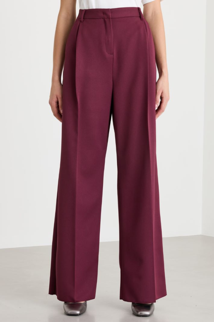 Wide-leg pleated canvas trousers -  BORDEAUX - Intrend - 2