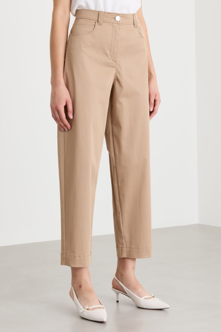 Wide-leg stretch gabardine trousers - CAMEL - Intrend - 2