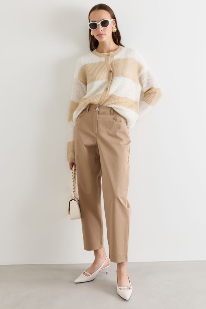 Wide-leg stretch gabardine trousers - CAMEL - Intrend