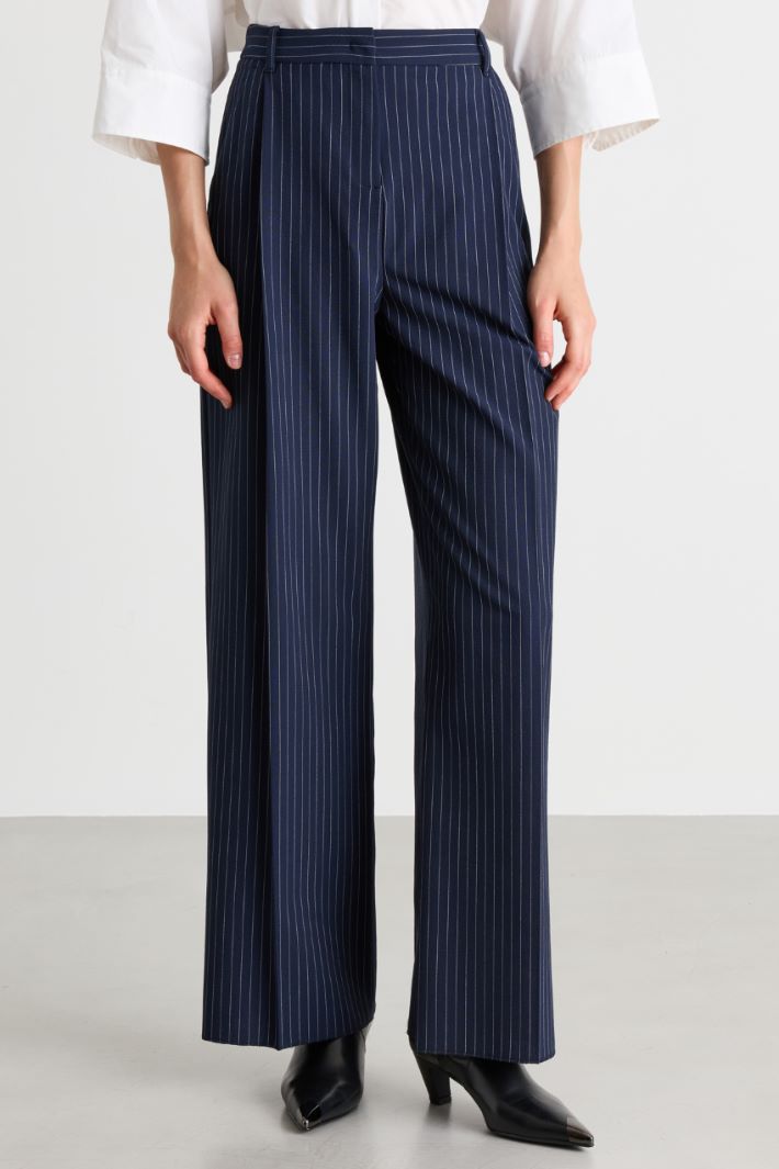 Pleated canvas trousers - BLUE - Intrend - 2