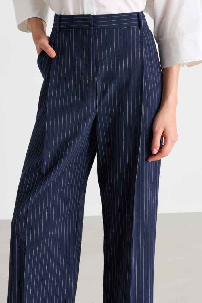 Pleated canvas trousers - BLUE - Intrend - 3