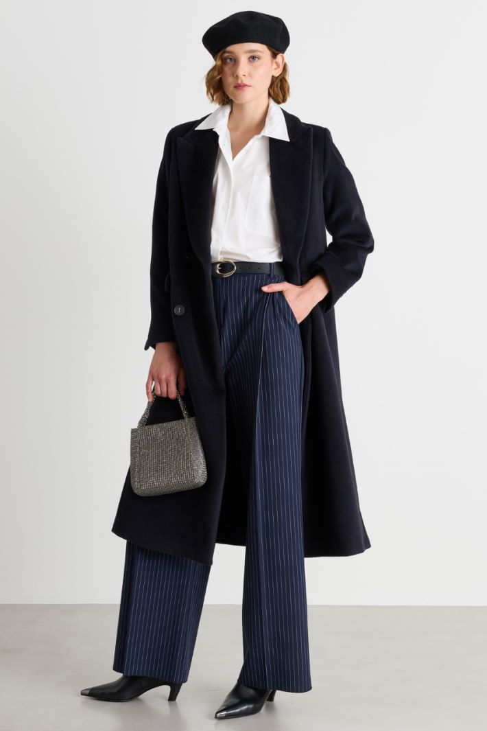 Pleated canvas trousers - BLUE - Intrend