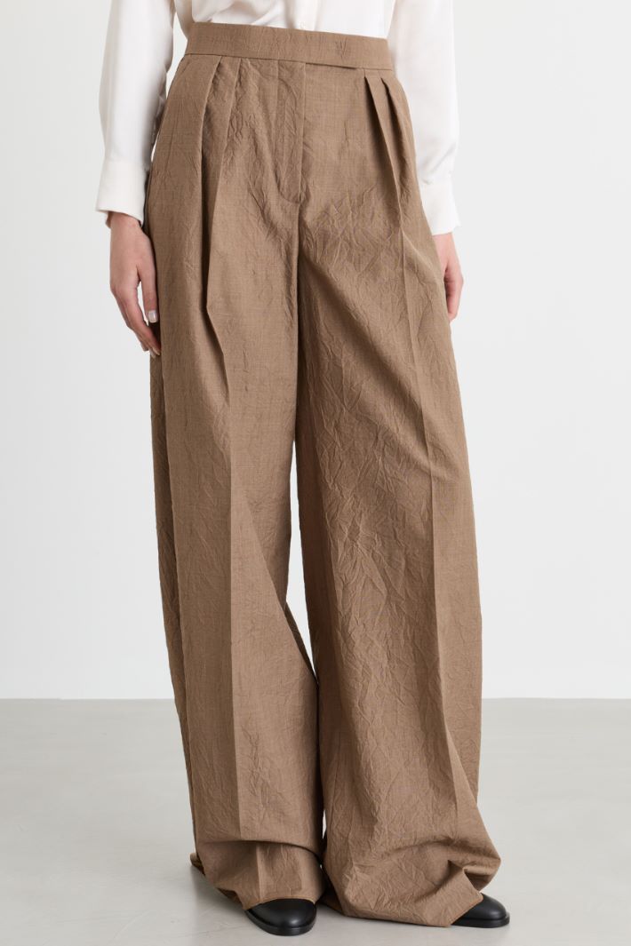 Crinkle-Effect Wool Canvas Trousers - CAMEL - Intrend - 2