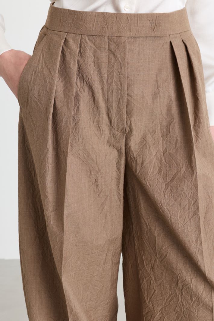 Crinkle-Effect Wool Canvas Trousers - CAMEL - Intrend - 3