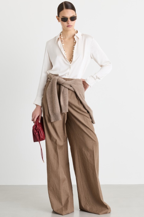 Crinkle-Effect Wool Canvas Trousers - Intrend
