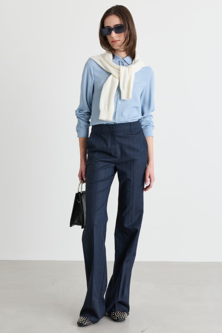 Flared gabardine trousers - BLUE - Intrend