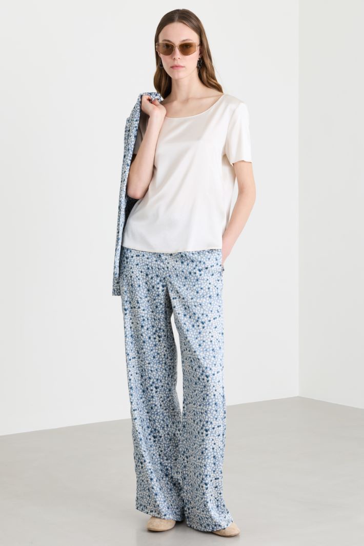 Wide-leg flowing twill trousers - LIGHT BLUE - Intrend