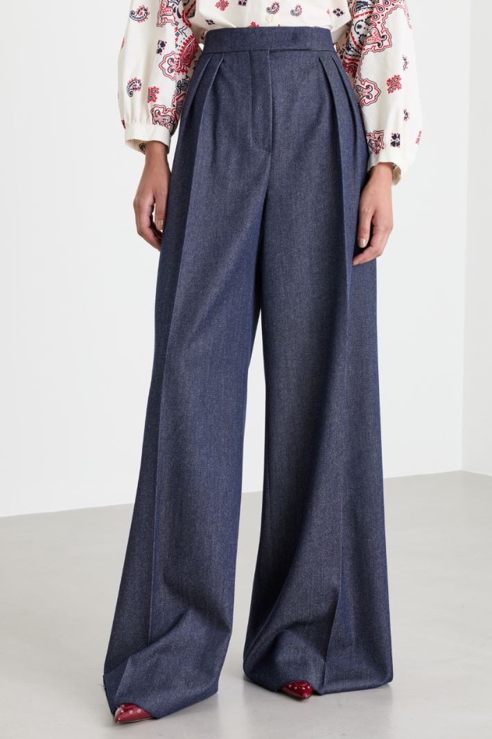 Pleated palazzo trousers - BLUE - Intrend - 2
