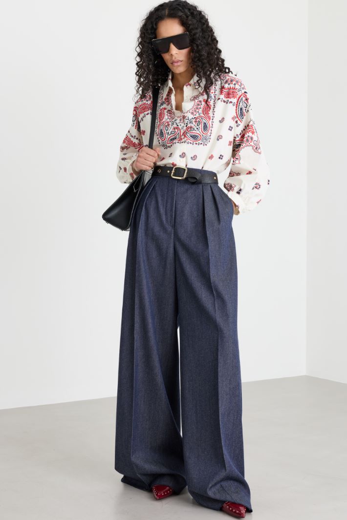 Pleated palazzo trousers - BLUE - Intrend