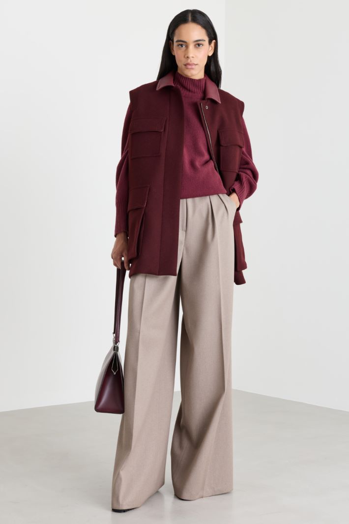 Pleated palazzo trousers - BEIGE - Intrend