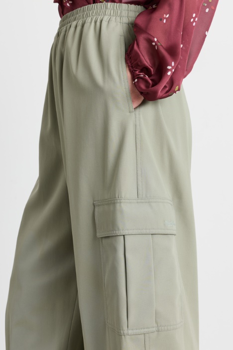 Pantalone baggy in twill di puro cotone a vita alta