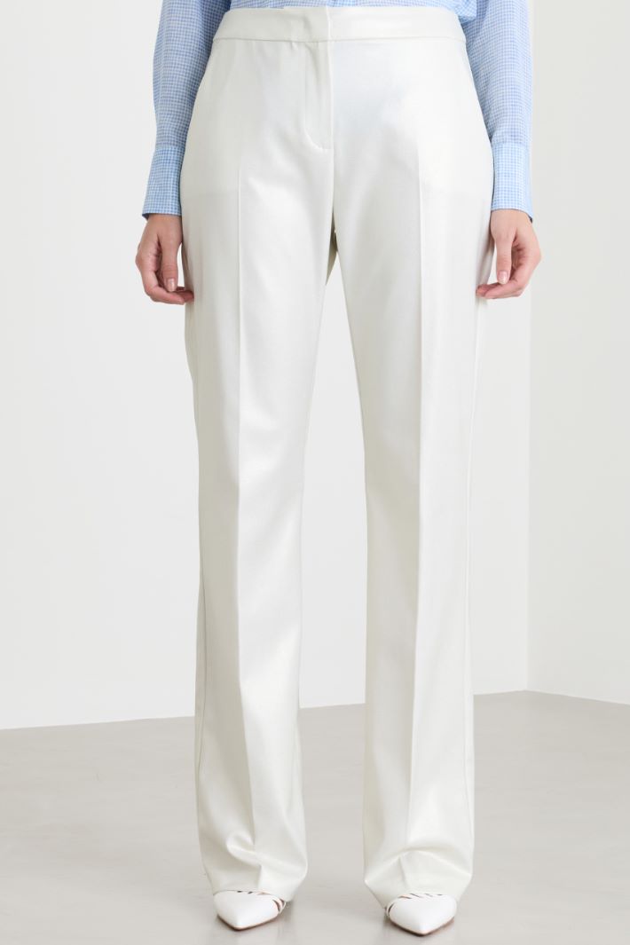Laminated Flared Trousers - WHITE - Intrend - 2