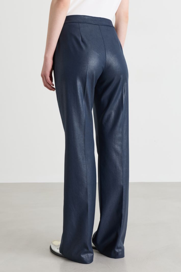 Laminated Flared Trousers - BLUE - Intrend - 4
